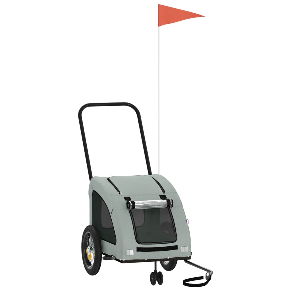 Cykelvagn för djur grå oxfordtyg och järn