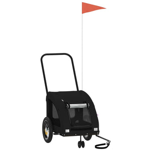 Cykelvagn för djur svart oxfordtyg och järn