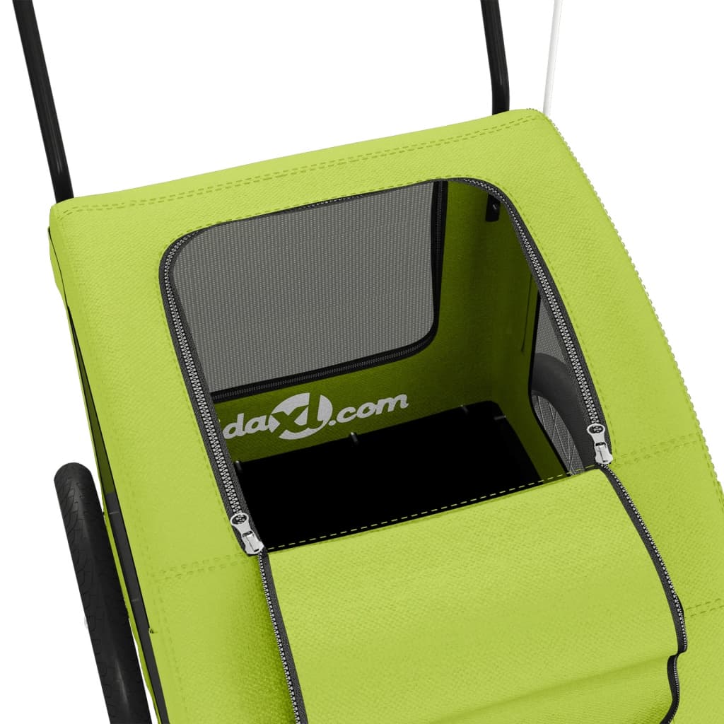 Cykelvagn för djur grön oxfordtyg och järn