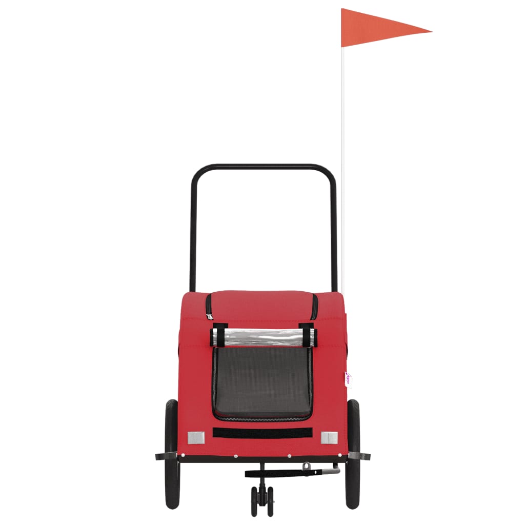 Cykelvagn för djur röd oxfordtyg och järn