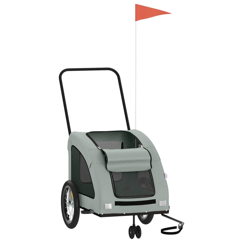 Cykelvagn för djur grå oxfordtyg och järn