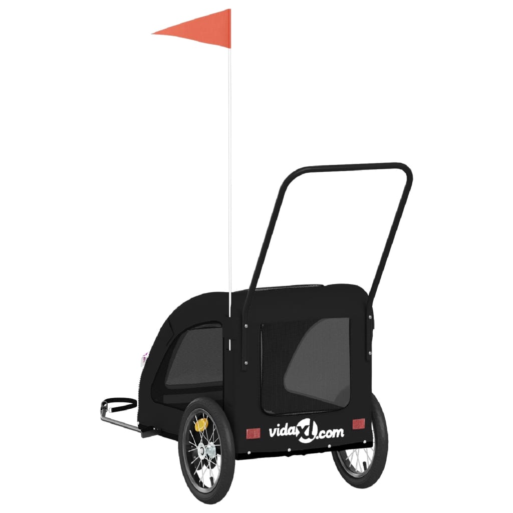 Cykelvagn för djur svart oxfordtyg och järn