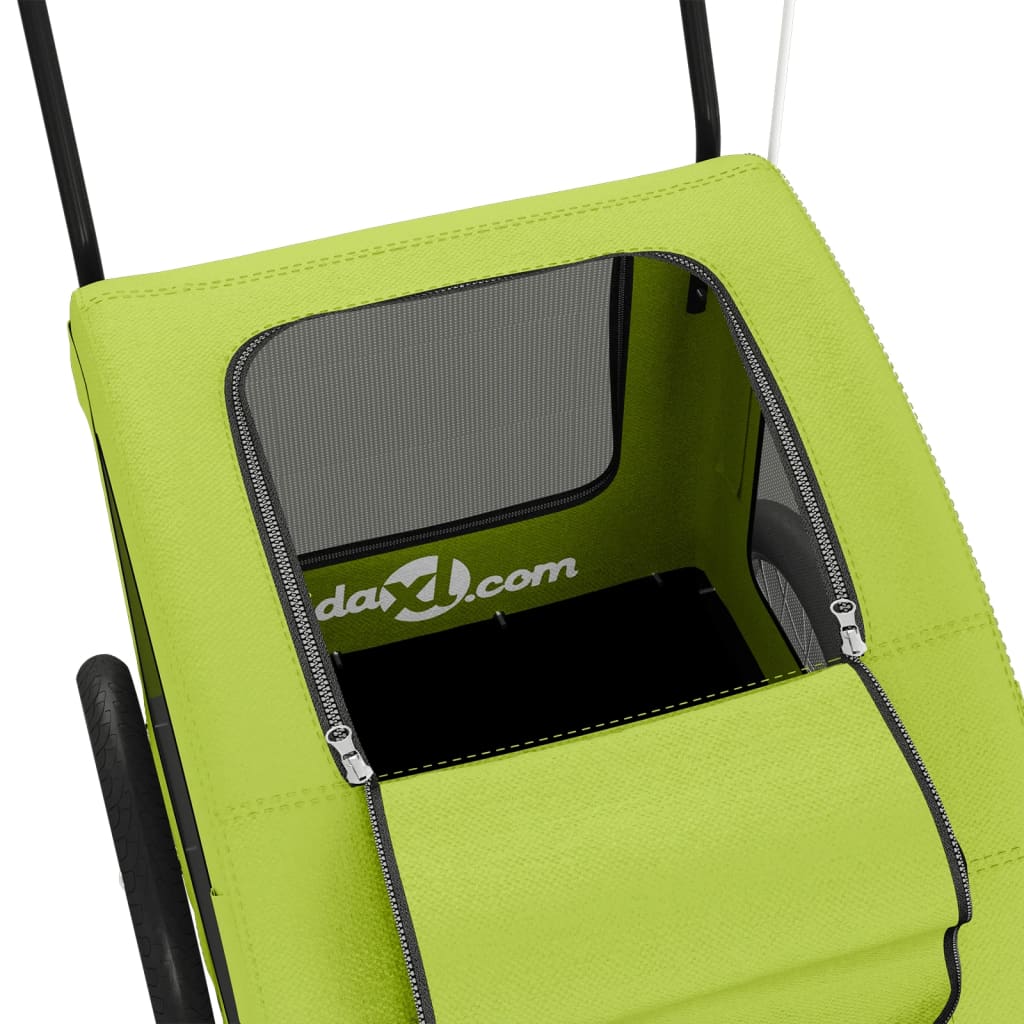 Cykelvagn för djur grön oxfordtyg och järn