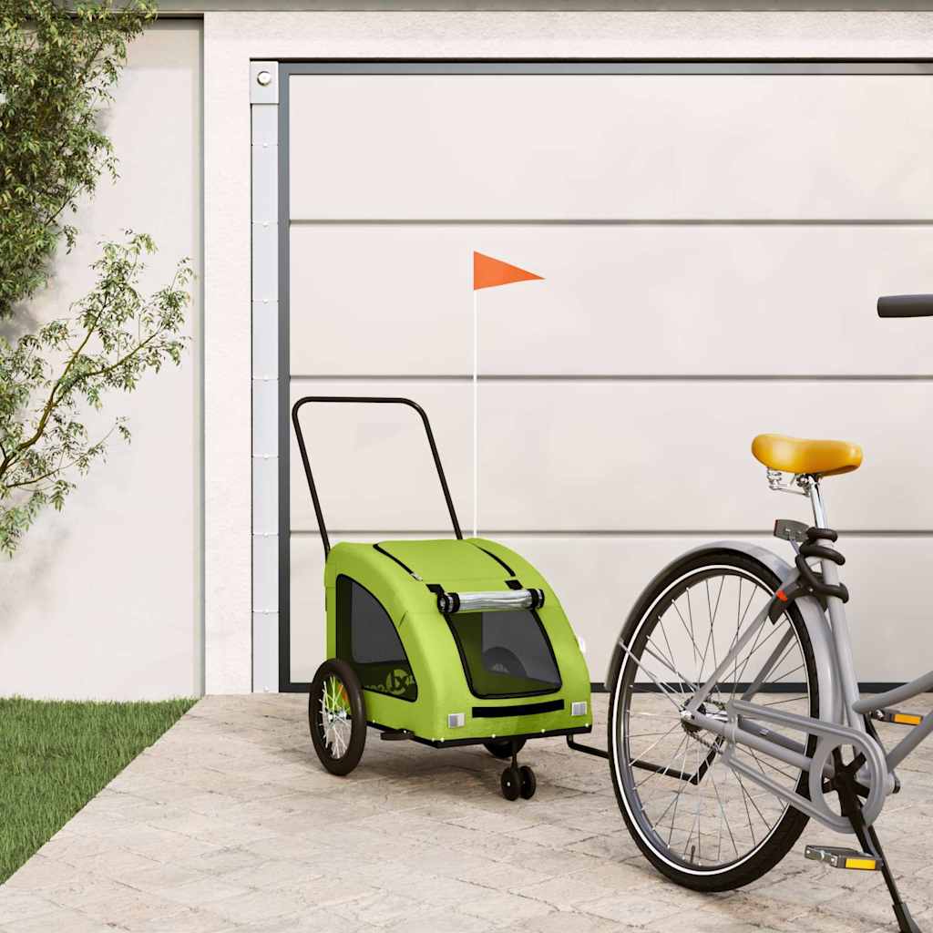 Cykelvagn för djur grön oxfordtyg och järn