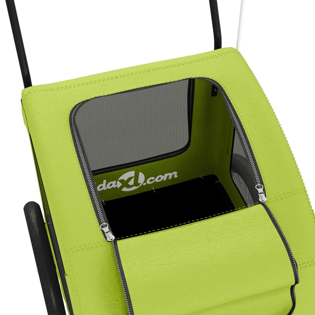 Cykelvagn för djur grön oxfordtyg och järn