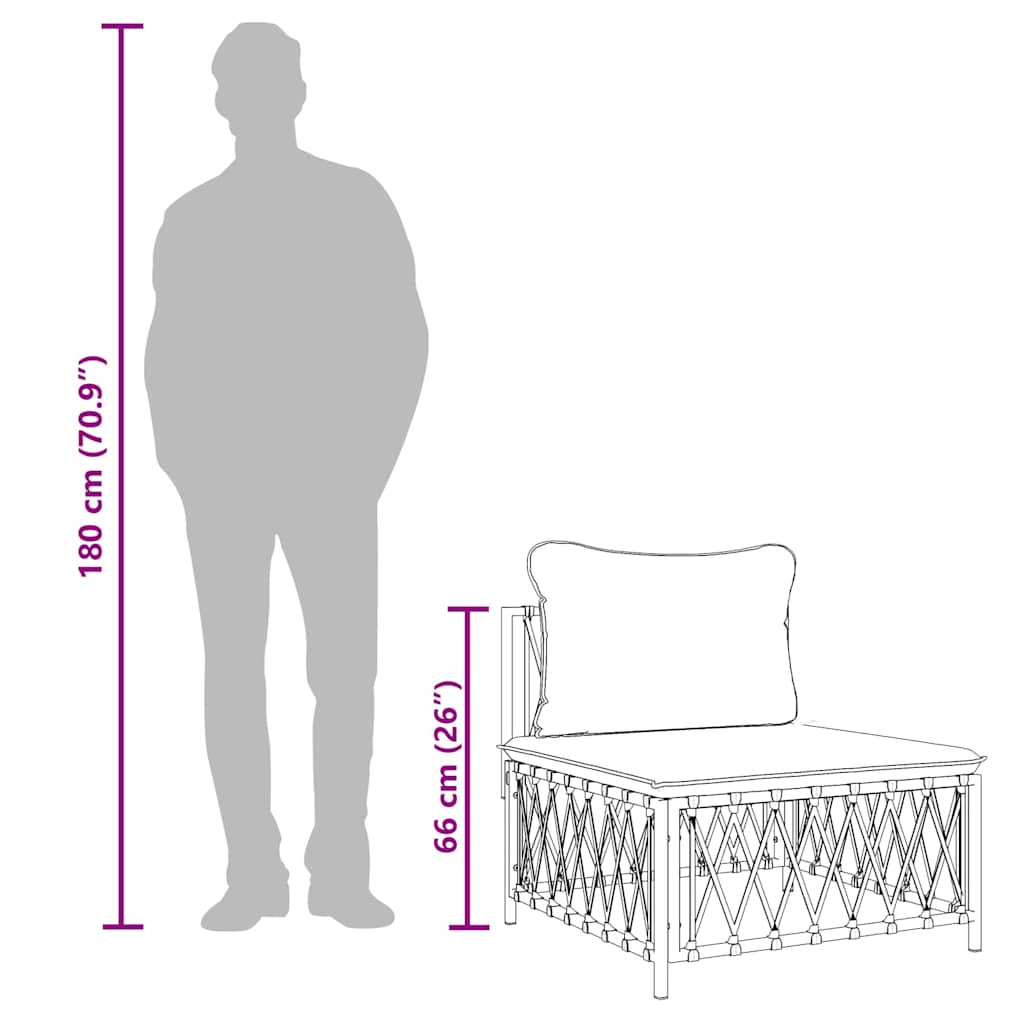 Trädgårdssoffa mittendel med dynor vit vävt tyg