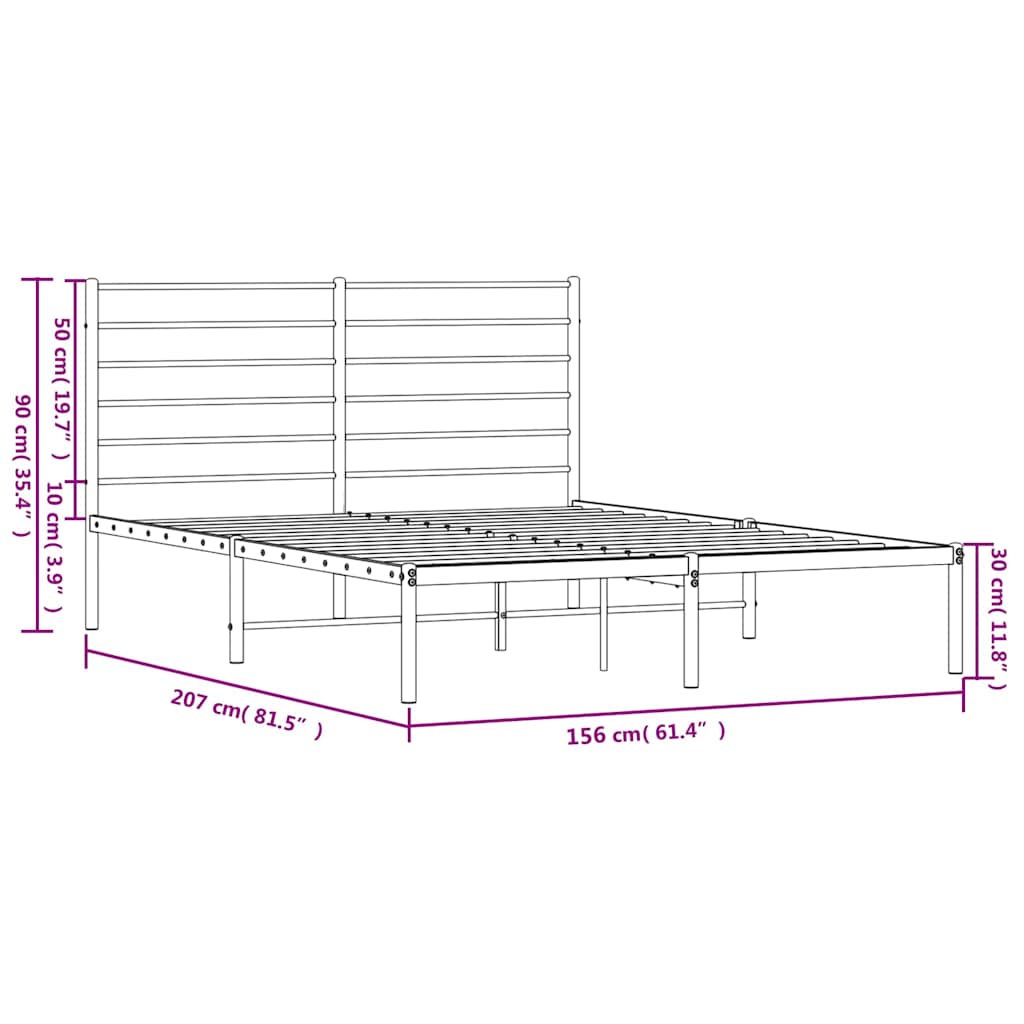 Sängram med huvudgavel metall vit 150x200 cm