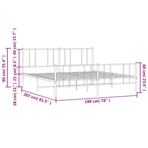 Sängram med huvudgavel och fotgavel svart metall 193x203 cm