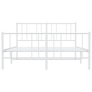 Sängram med huvudgavel och fotgavel vit metall 150x200 cm
