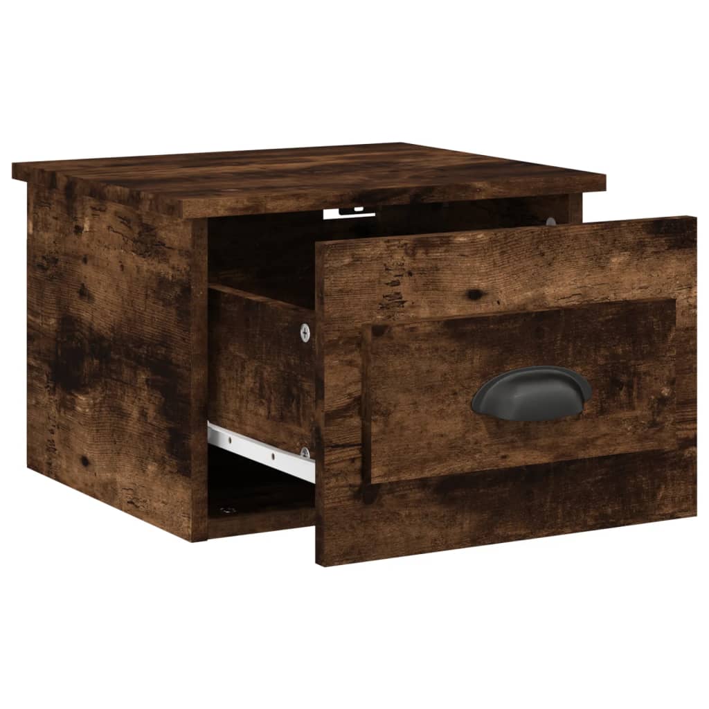 Väggmonterade sängbord rökfärgad ek 41,5x36x28 cm