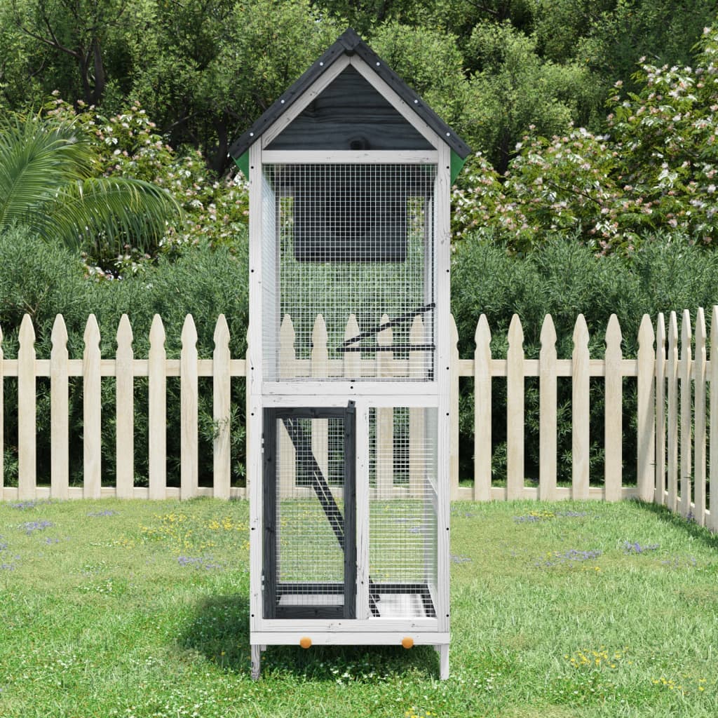 Fågelhus grå 60x58,5x160 massiv furu