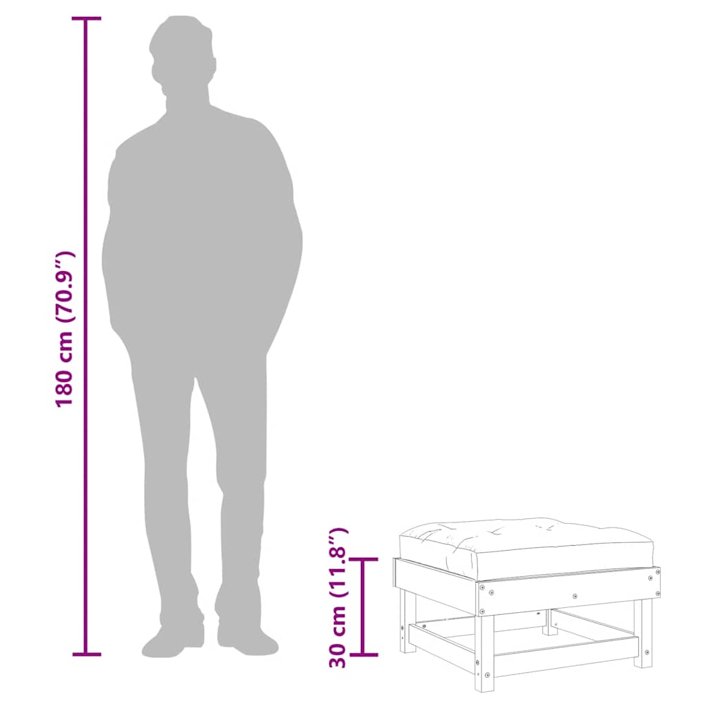 Fotpall med dyna för trädgården vit massiv furu