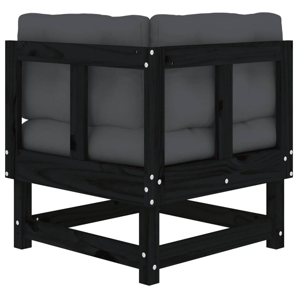 Hörnsoffor med dynor 2 st svart massiv furu