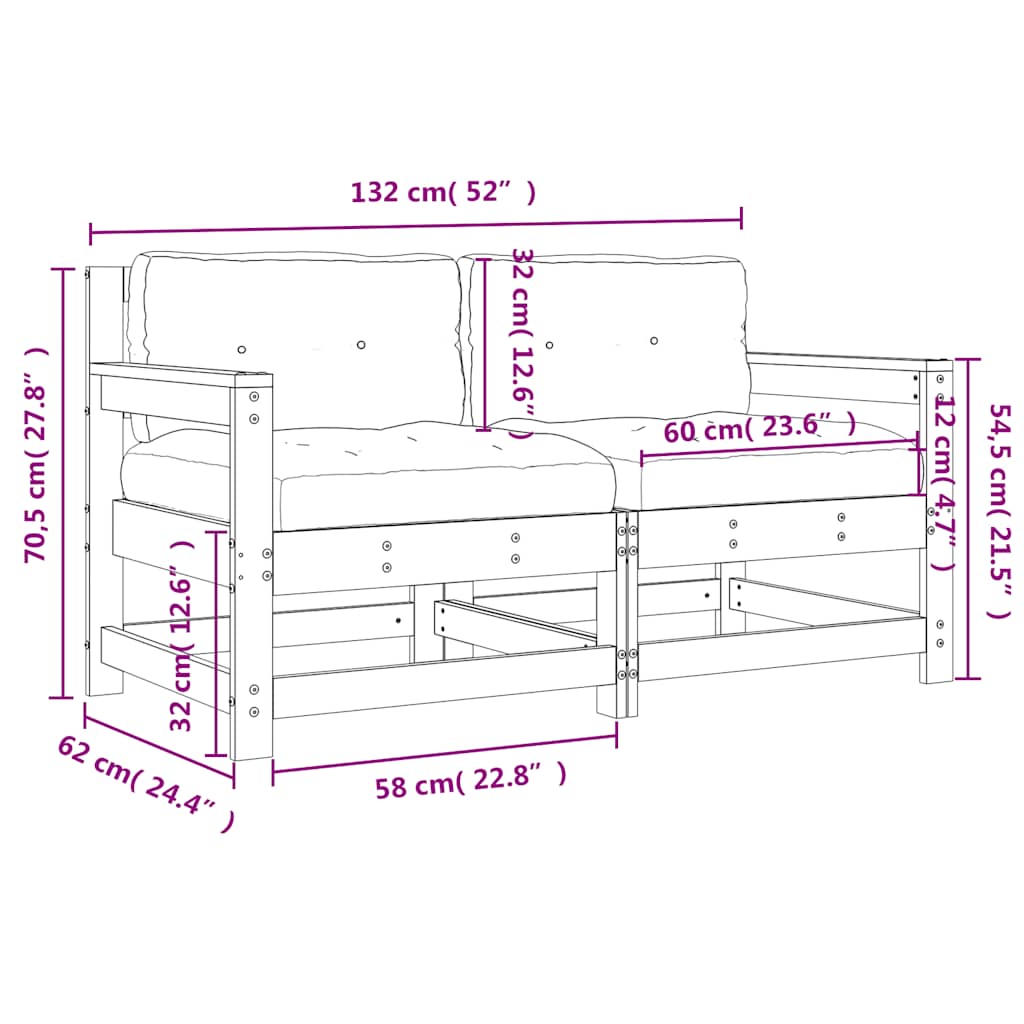 Trädgårdsfåtöljer med dynor 2 st med dynor massiv furu