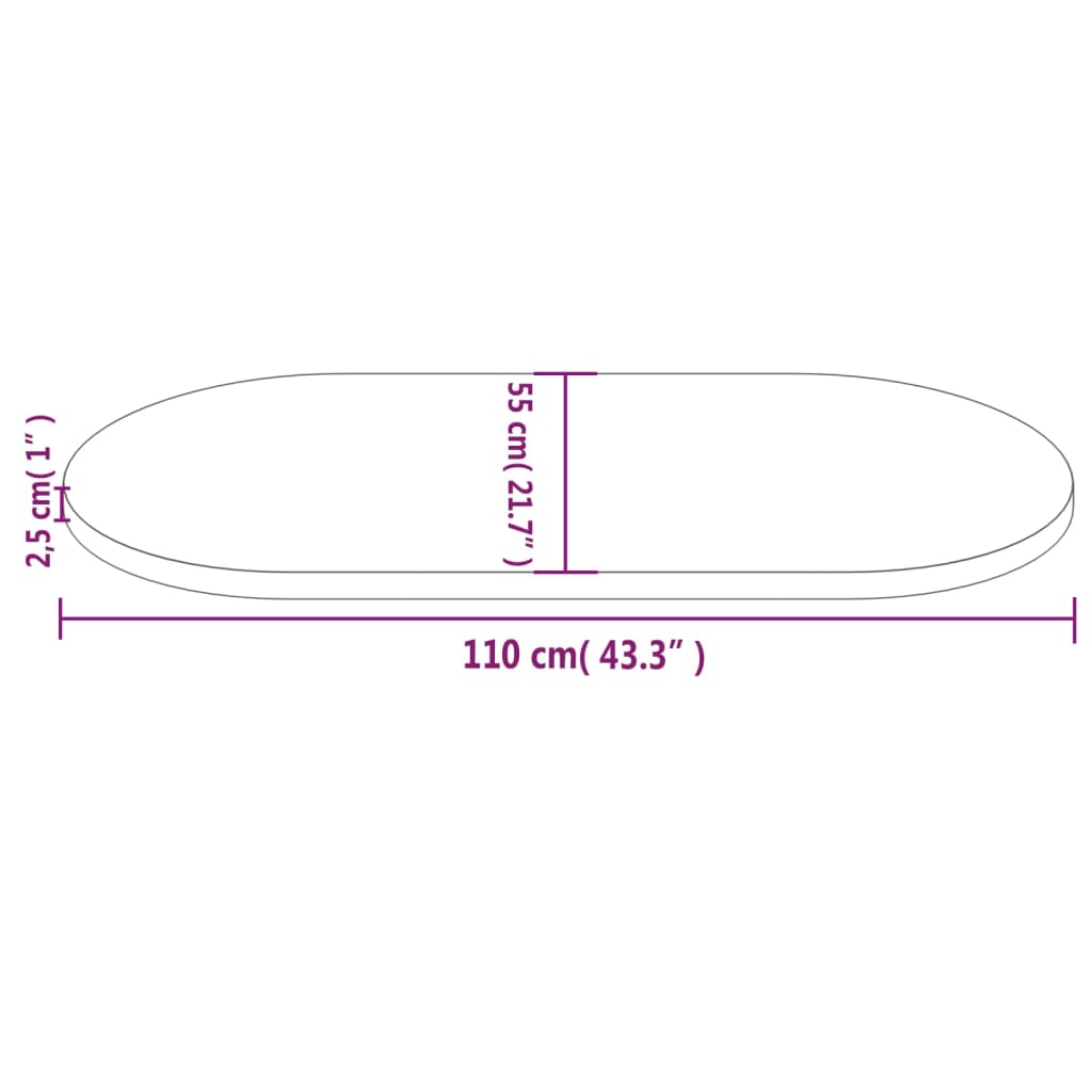Bordsskiva 110x55x2,5 cm massivt trä furu oval