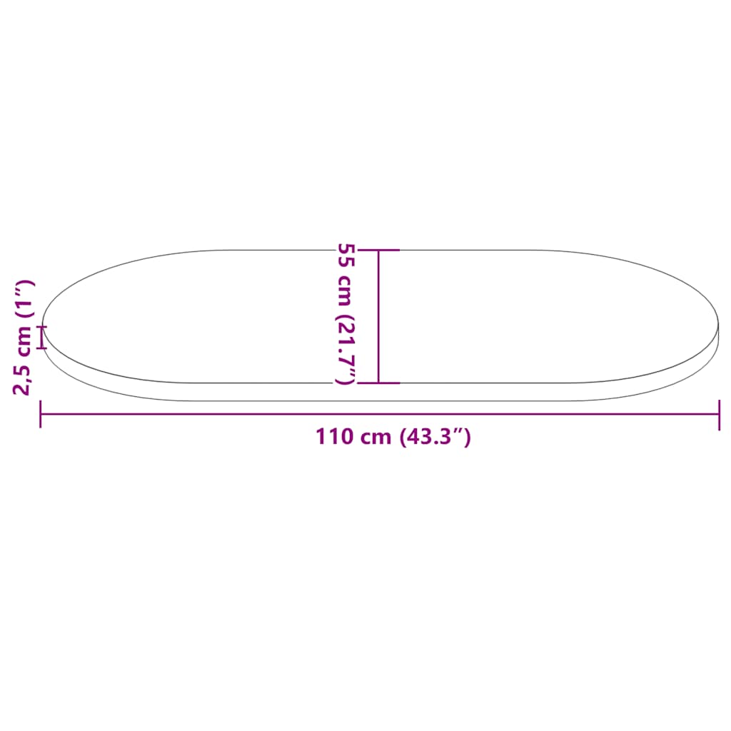 Bordsskiva 110x55x2,5 cm massivt trä furu oval