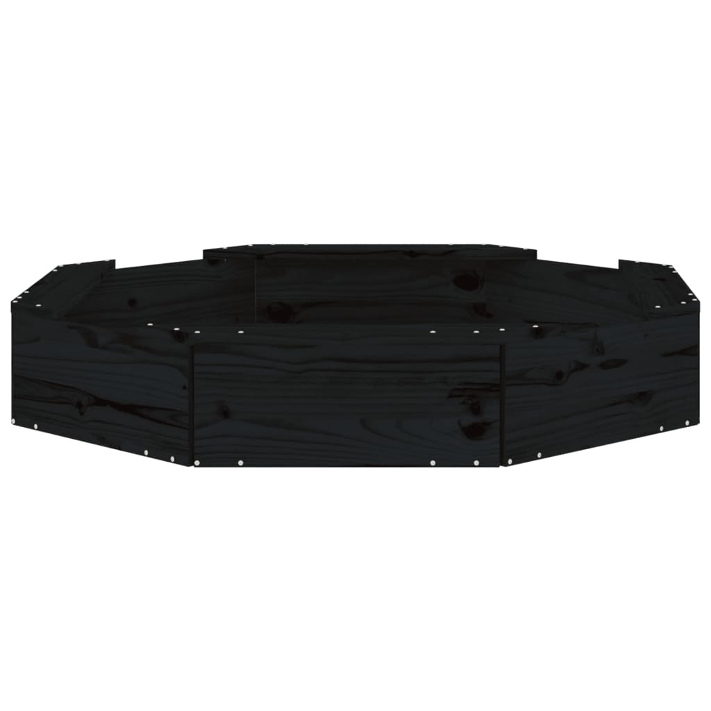 Sandlåda med säten svart oktagon massiv furu