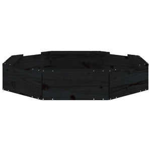 Sandlåda med säten svart oktagon massiv furu