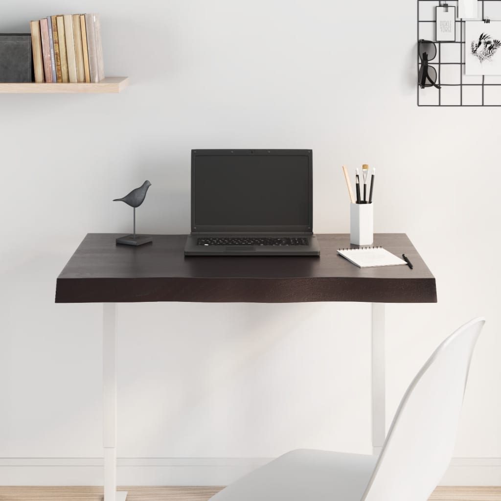 Bordsskiva mörkbrun 80x50x2 cm massiv ek levande kant