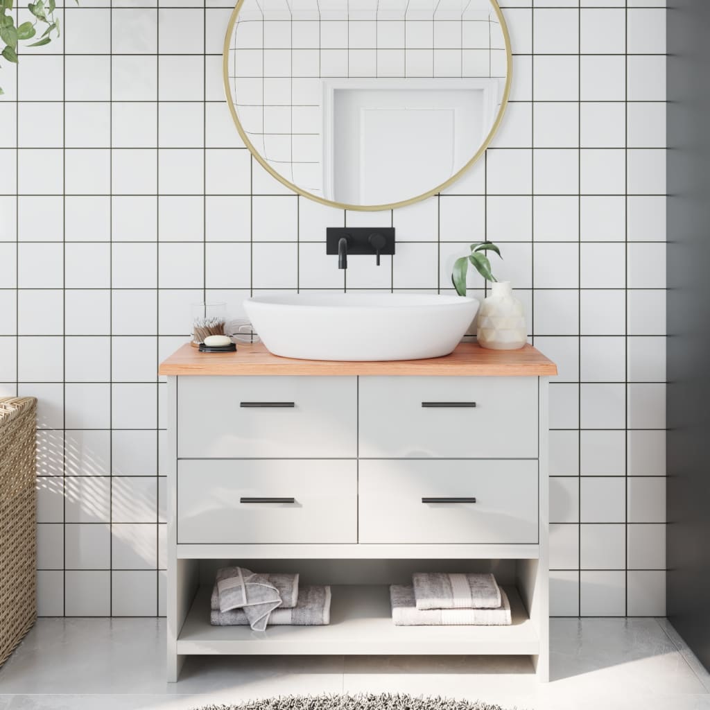 Bänkskiva badrum ljusbrun 100x30x2 cm behandlat massivt trä