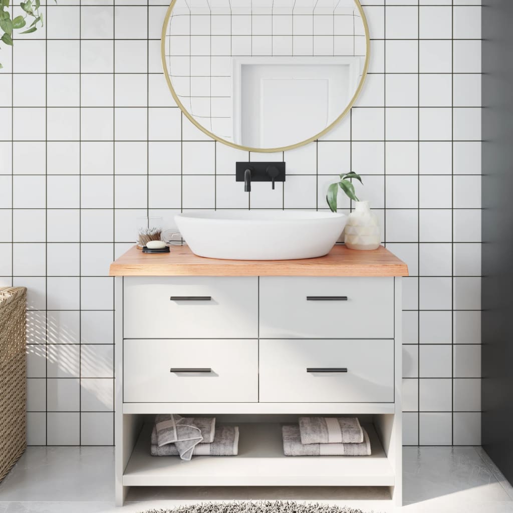 Bänkskiva badrum ljusbrun 100x60x(2-4) cm behandlat massivt trä
