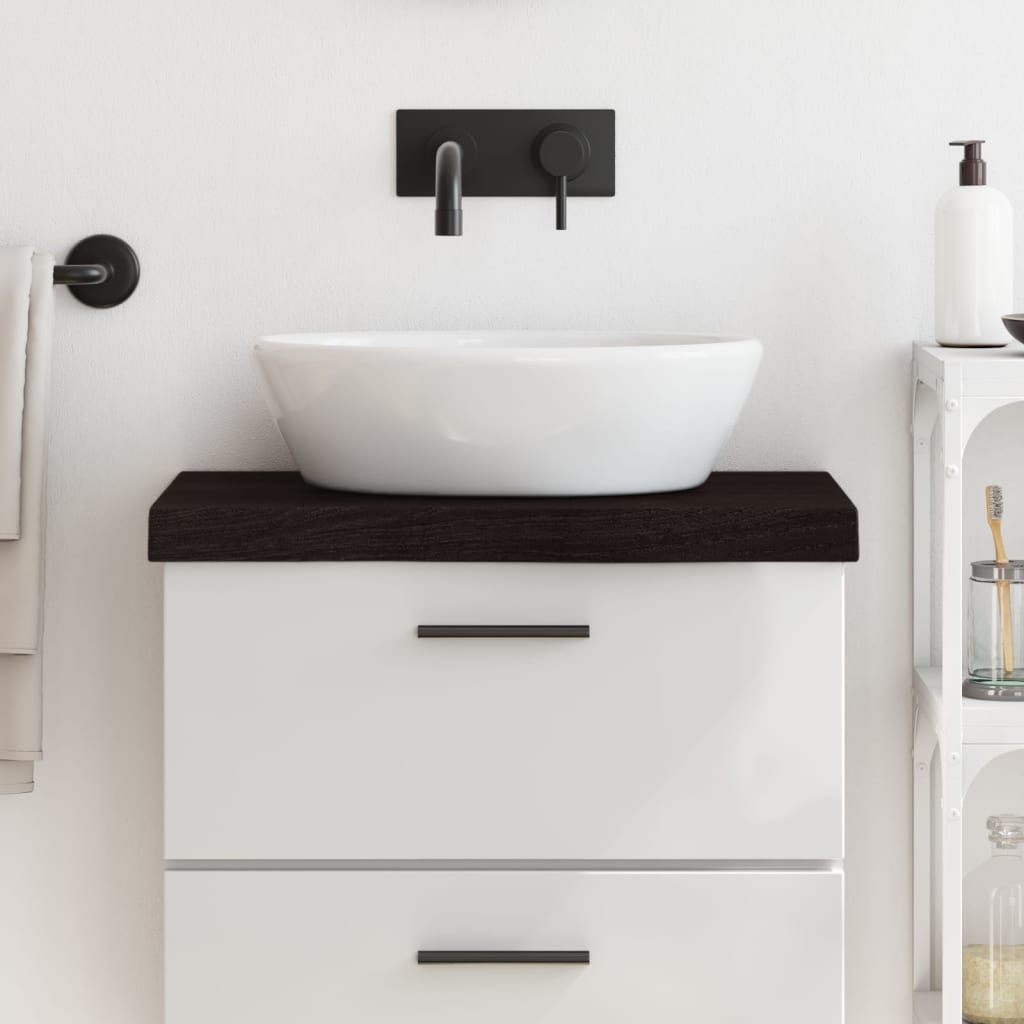 Bänkskiva badrum mörkbrun 60x30x(2-6) cm behandlat massivt trä