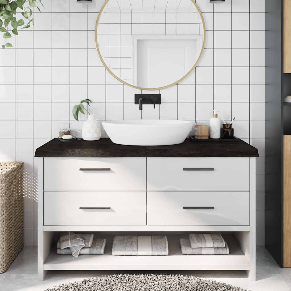 Bänkskiva badrum mörkbrun 140x60x(2-6) cm behandlat massivt trä