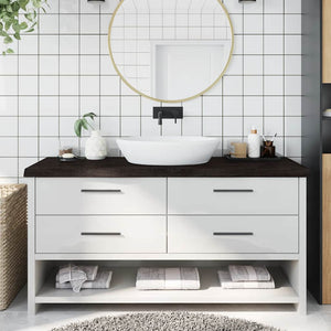 Bänkskiva badrum mörkbrun 160x60x(2-6) cm behandlat massivt trä