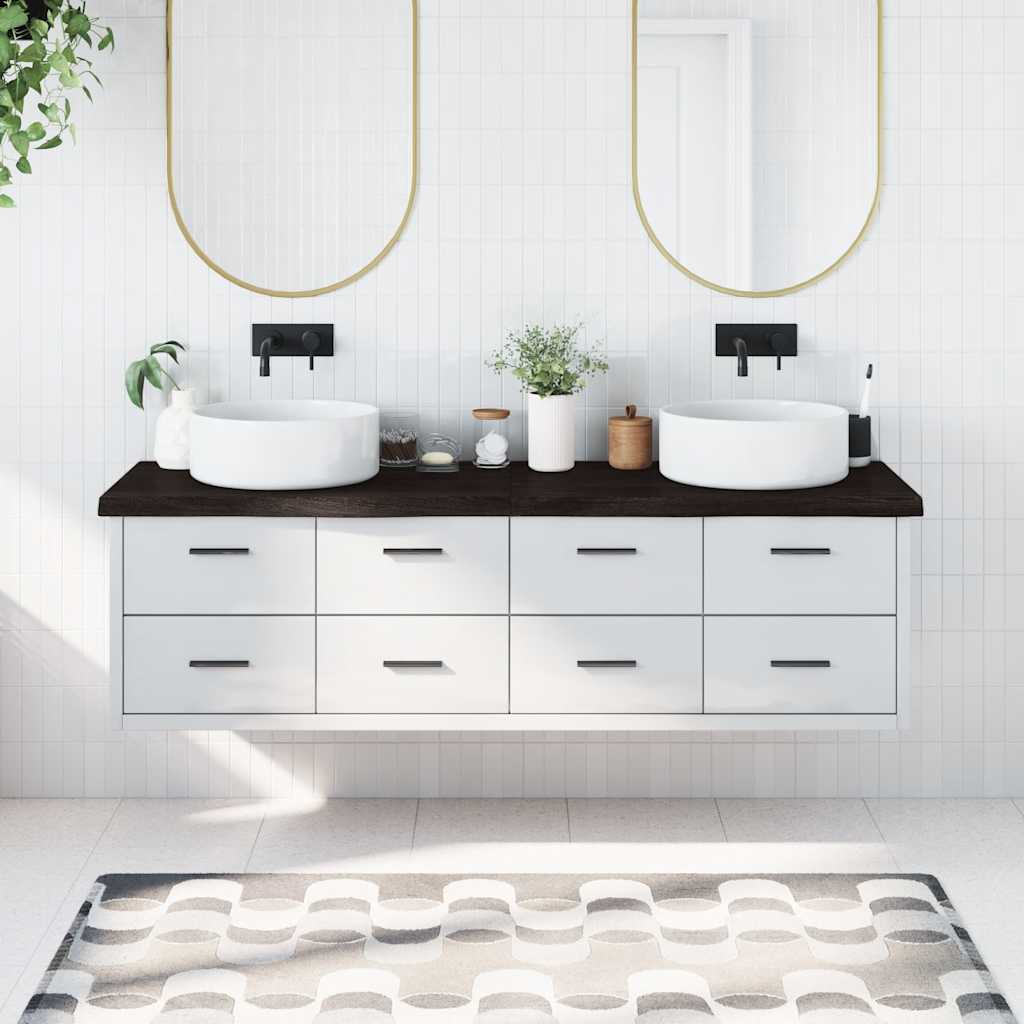 Bänkskiva badrum mörkbrun 180x50x(2-6) cm behandlat massivt trä