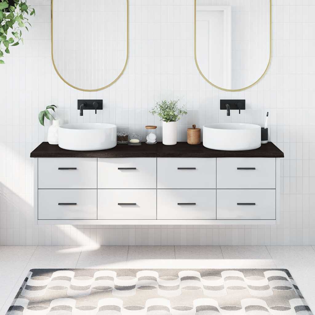 Bänkskiva badrum mörkbrun 180x60x(2-4) cm behandlat massivt trä