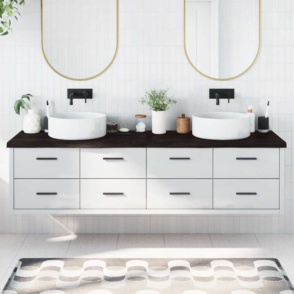 Bänkskiva badrum mörkbrun 200x50x(2-4) cm behandlat massivt trä