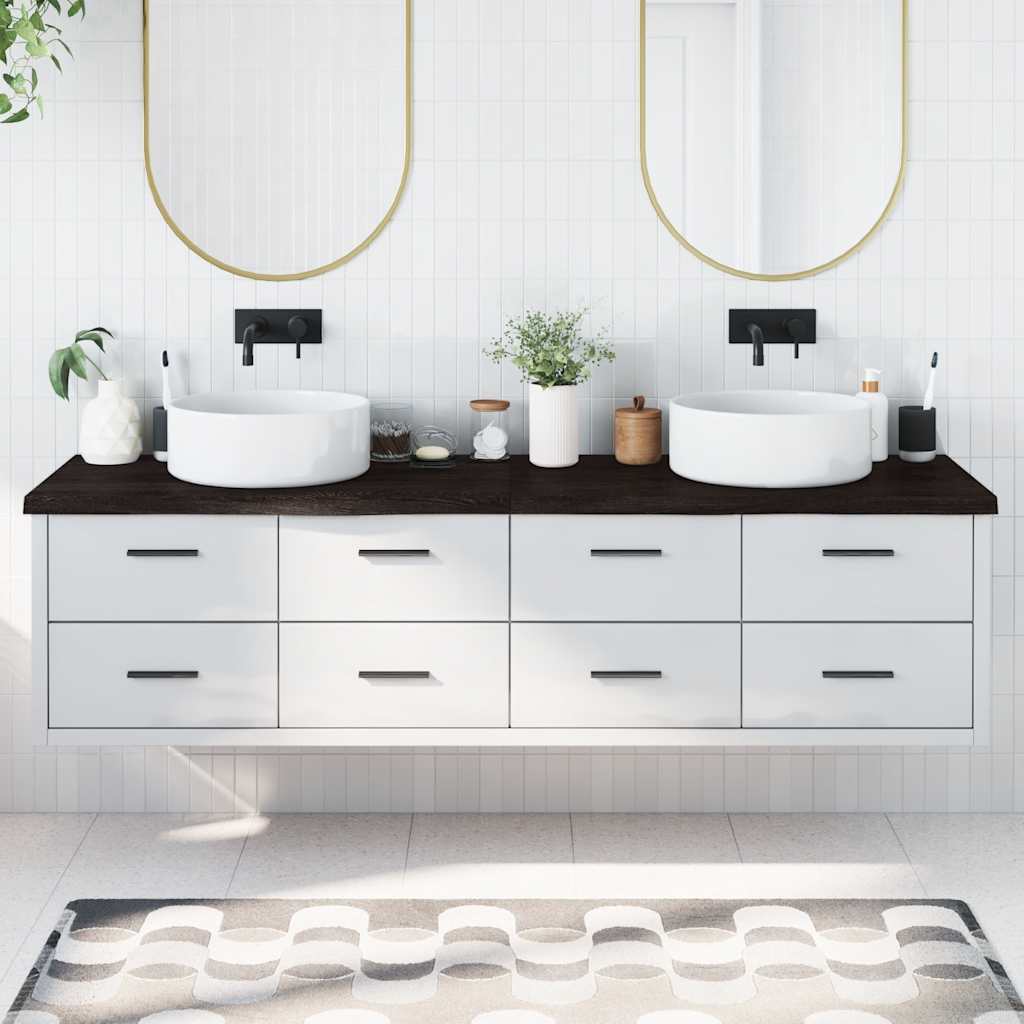Bänkskiva badrum mörkbrun 200x60x(2-4) cm behandlat massivt trä