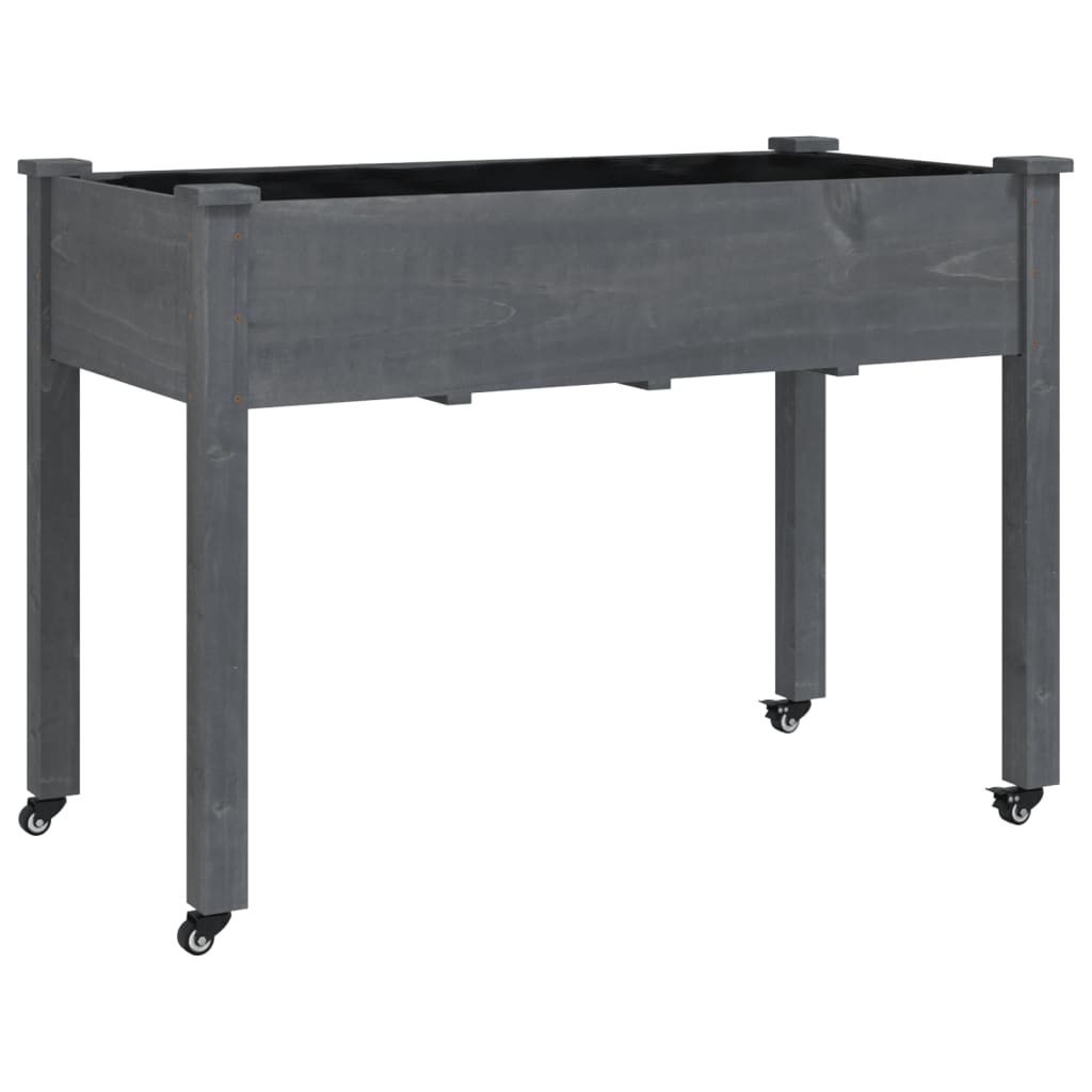 Odlingslåda på hjul med foder grå 118x59x80 cm massivt granträ