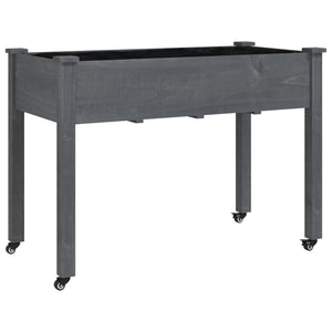 Odlingslåda på hjul med foder grå 118x59x80 cm massivt granträ
