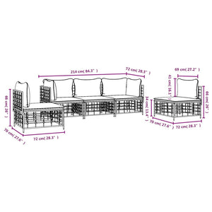 Loungegrupp 5 delar med dynor antracit konstrotting