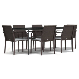 Matgrupp för trädgården med dynor 7 delar konstrotting & stål