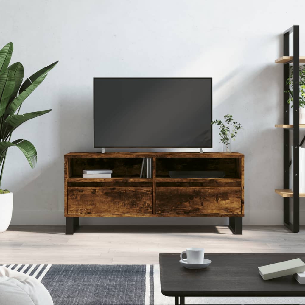Tv-bänk rökfärgad ek 100x34,5x44,5 cm konstruerat trä