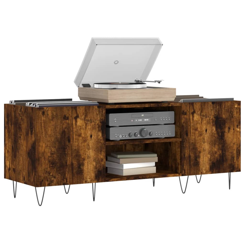 Stereobänk rökfärgad ek 121x38x48 cm konstruerat trä