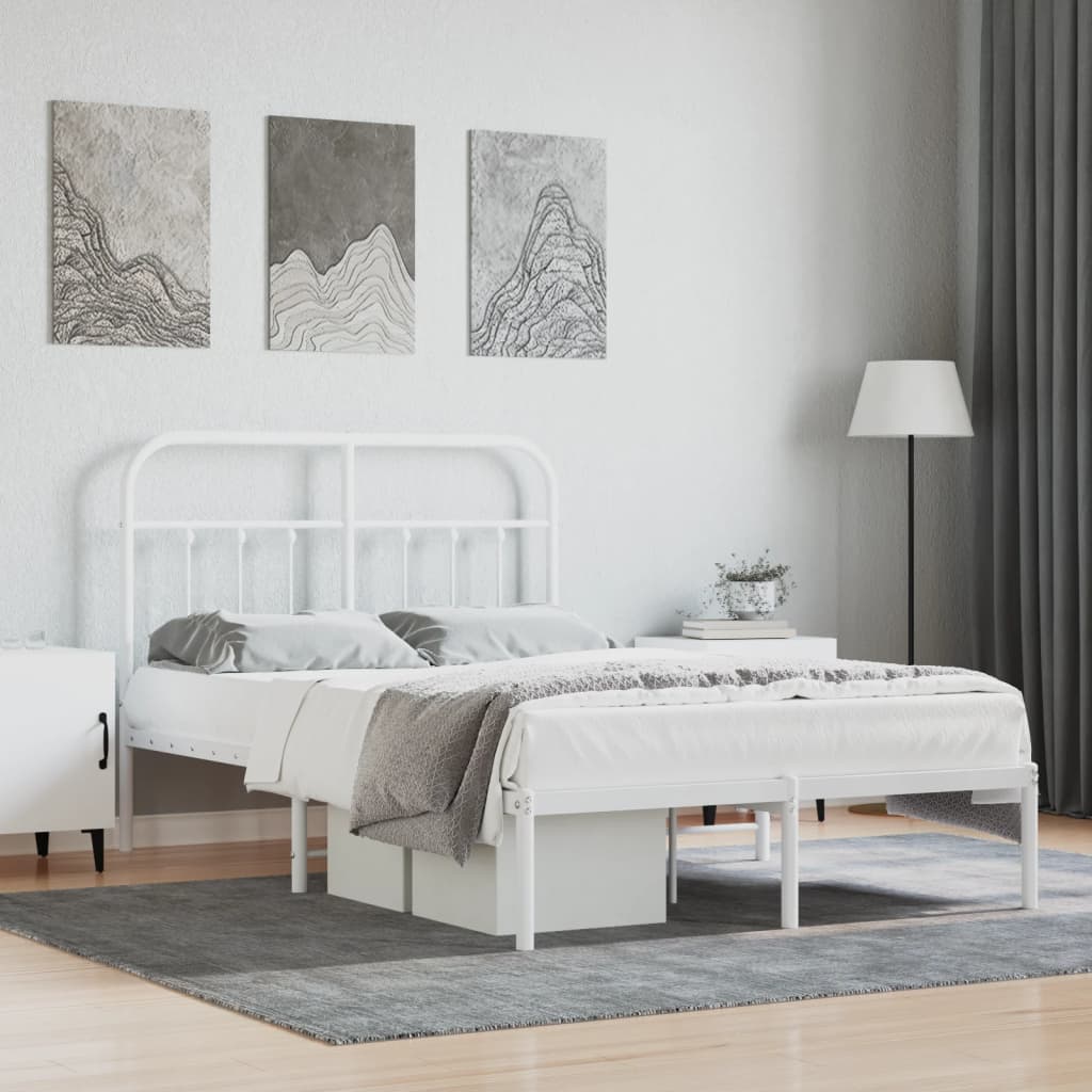 Sängram med huvudgavel metall vit 120x200 cm