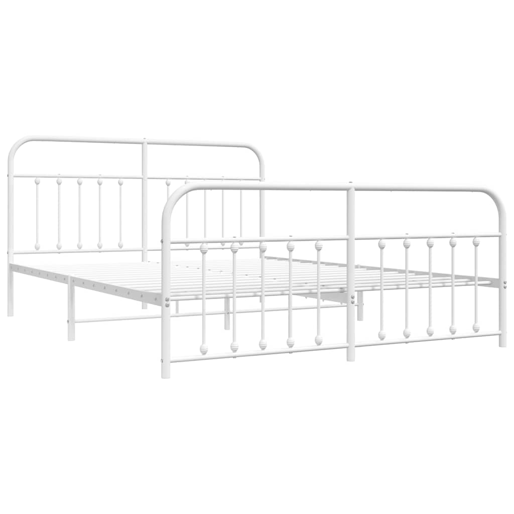 Sängram med huvudgavel och fotgavel vit metall 183x213 cm
