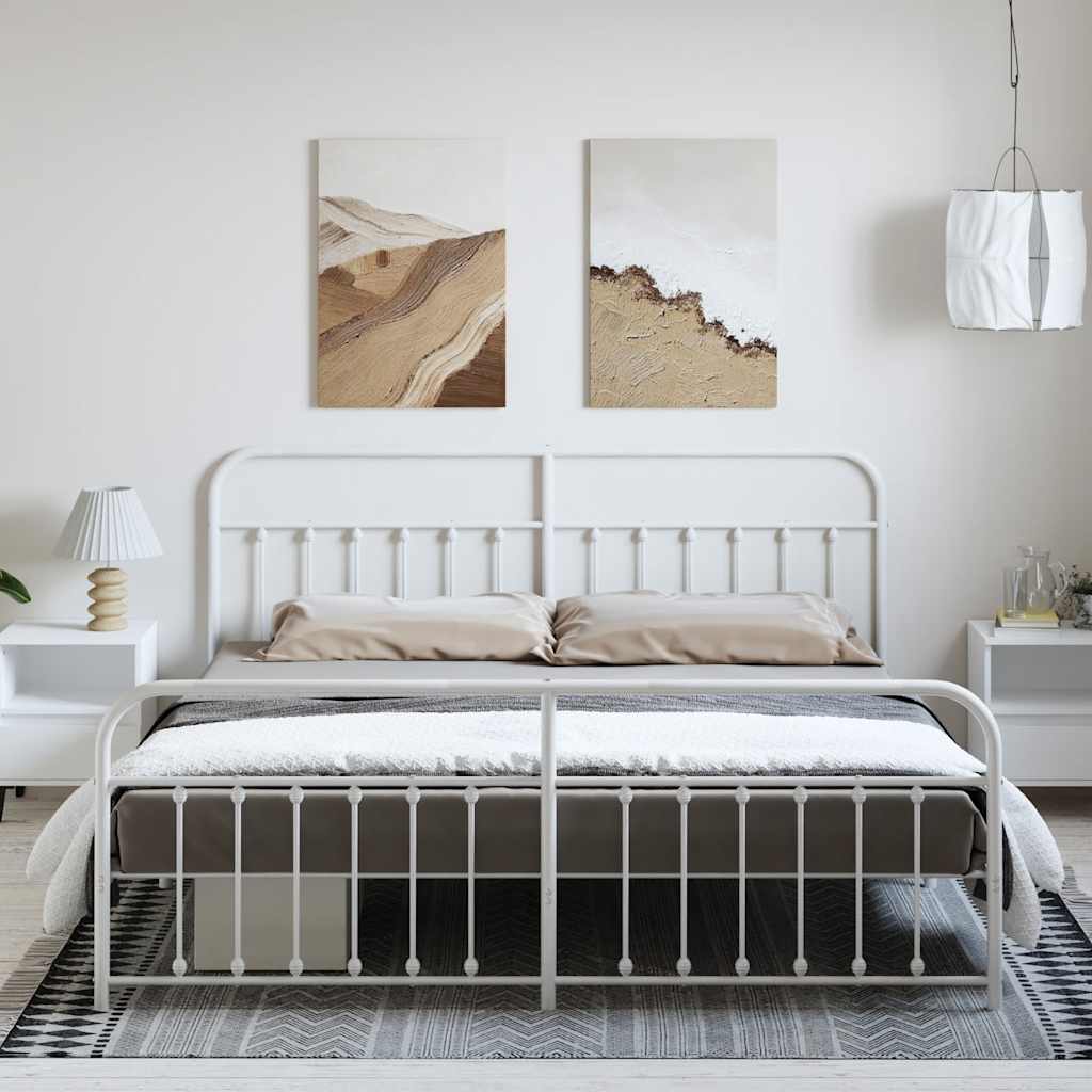 Sängram med huvudgavel och fotgavel vit metall 193x203 cm