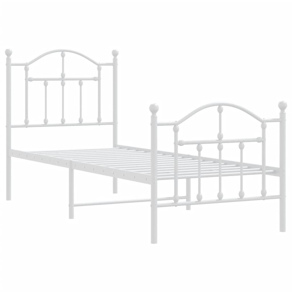 Sängram med huvudgavel och fotgavel vit metall 75x190 cm