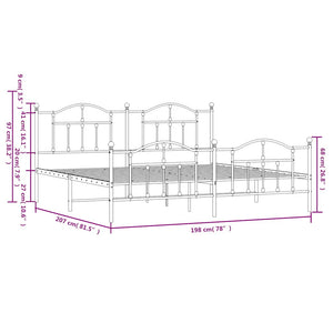 Sängram med huvudgavel och fotgavel vit metall 193x203 cm