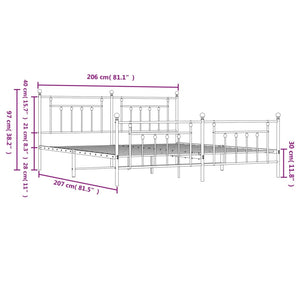Sängram med huvudgavel och fotgavel svart metall 200x200 cm