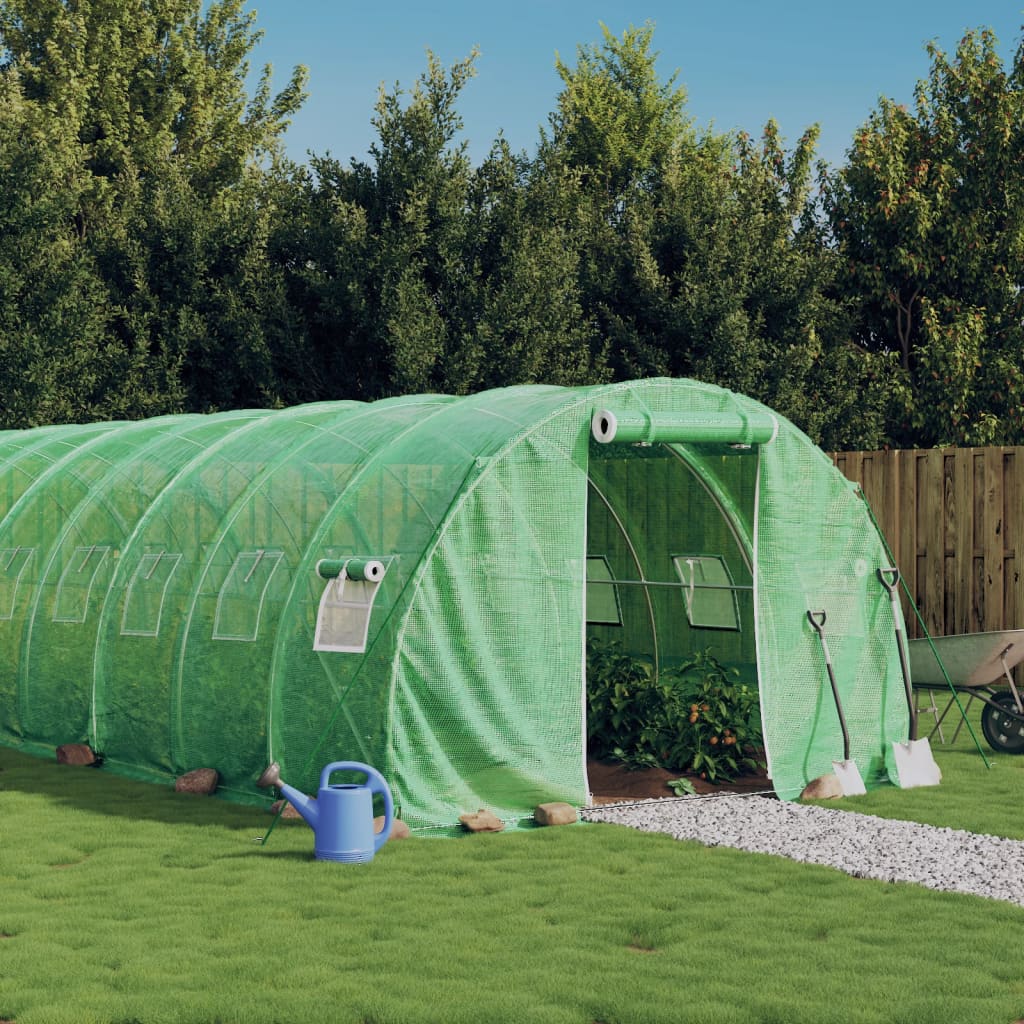 Växthus med stålram grön 42 m² 14x3x2 m