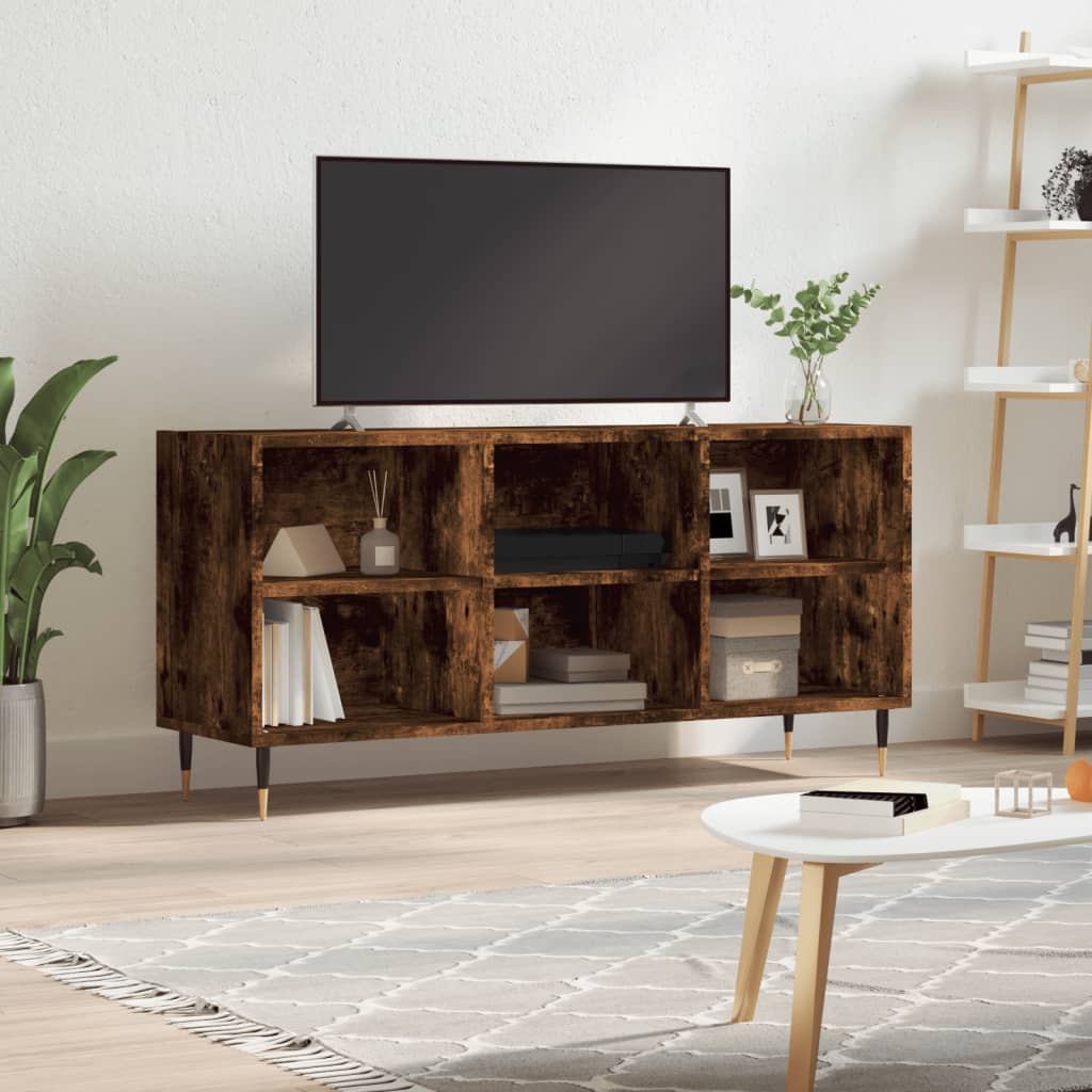 Tv-bänk rökfärgad ek 103,5x30x50 cm konstruerat trä