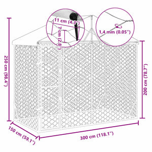 Hundgård med tak silver 3x1,5x2,5 m galvaniserat stål