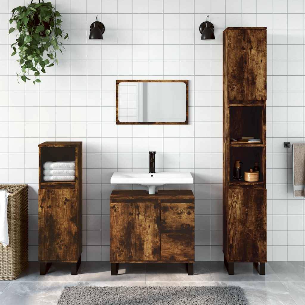 Badrumsmöbler set 3 delar rökfärgad ek konstruerat trä