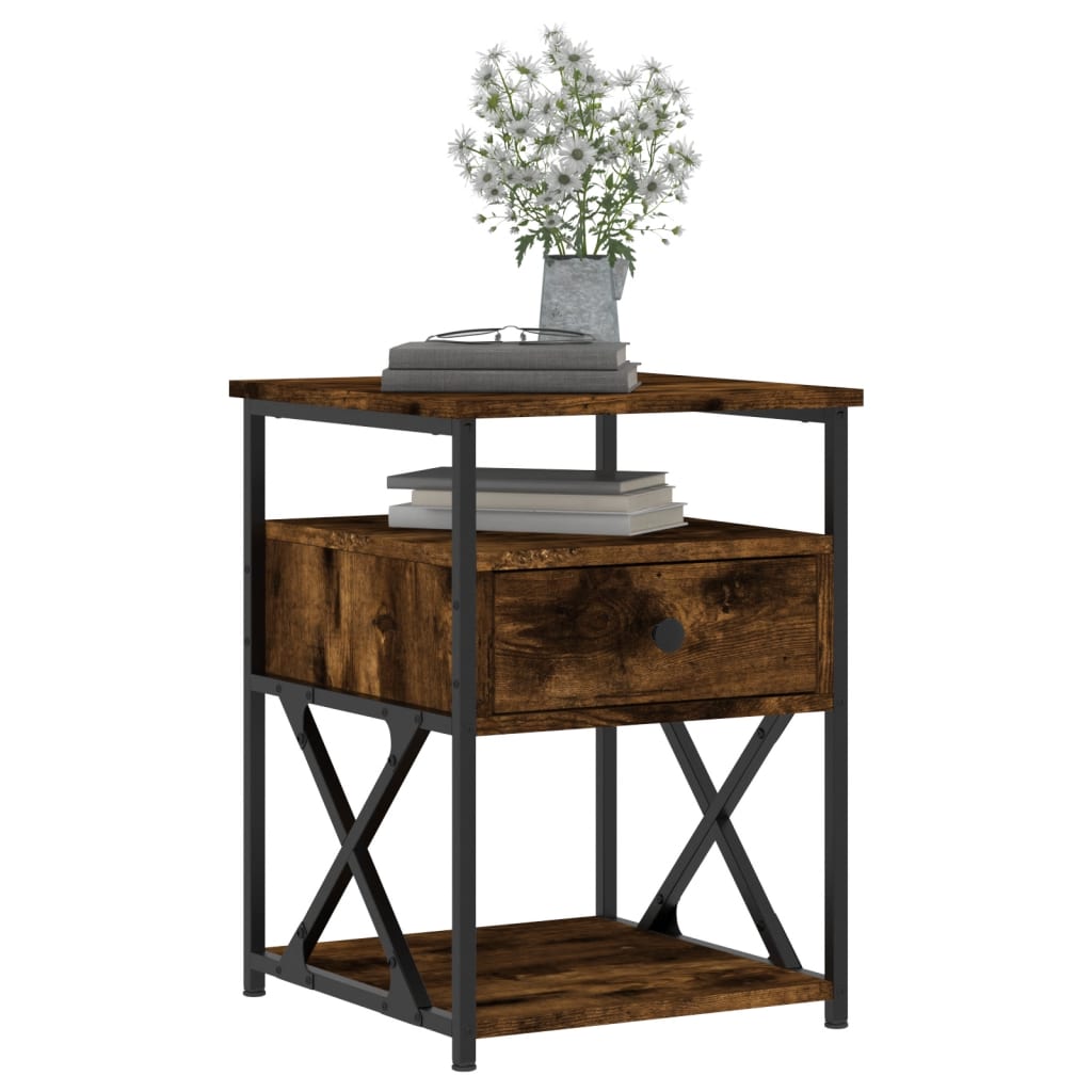 Sängbord rökfärgad ek 40x42x55 cm konstruerat trä