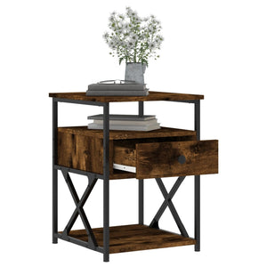 Sängbord rökfärgad ek 40x42x55 cm konstruerat trä